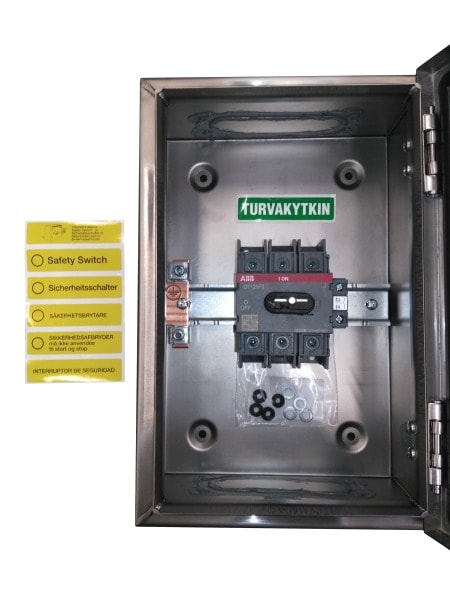 ABB - Sicherheitsschalter Edelstahlgeh. 3P 45kW 400V Griff rot-gelb IP65 oben/unten