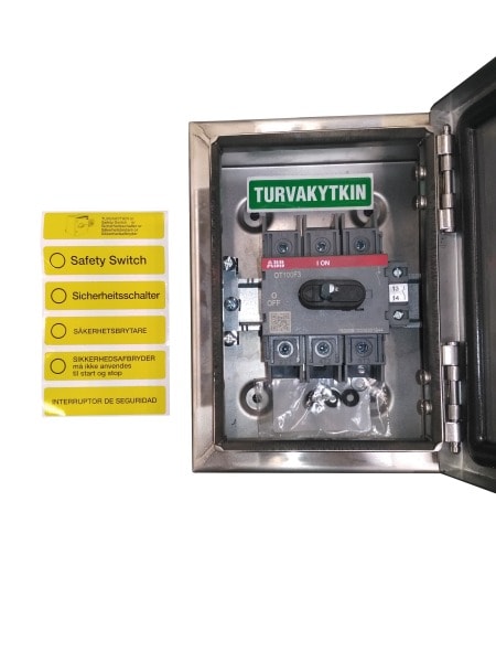 ABB - Sicherheitsschalter Edelstahlgeh. 3P 30kW 400V Griff schwarz IP65 unten