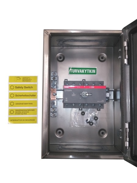 ABB - Sicherheitsschalter Edelstahlgeh. 6P 15kW 400V Griff rot-gelb IP65 oben/unten