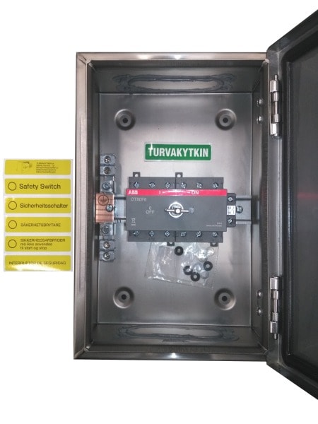 ABB - Sicherheitsschalter Edelstahlgeh. 6P 22kW 400V Griff schwarz IP65 oben/unten