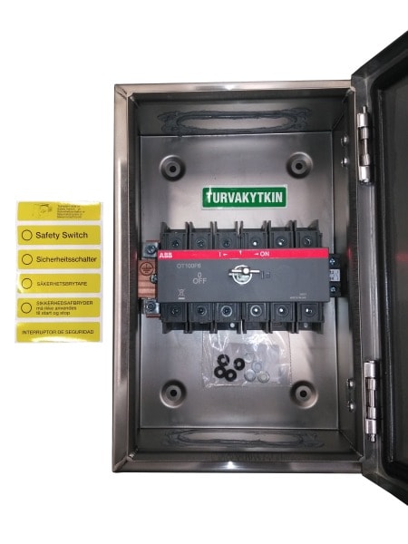 ABB - Sicherheitsschalter Edelstahlgeh. 6P 37kW 400V Griff rot-gelb IP65 oben/unten