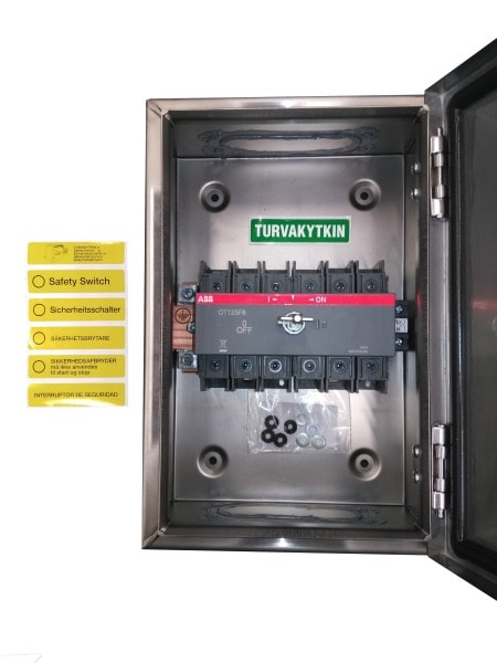 ABB - Sicherheitsschalter Edelstahlgeh. 6P 45kW 400V Griff schwarz IP65 oben/unten