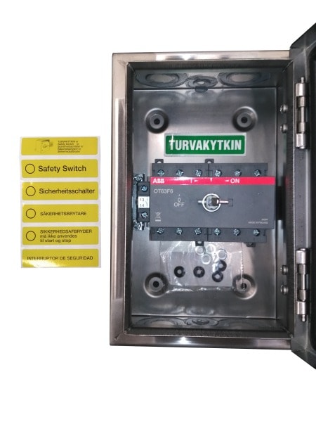 ABB - Sicherheitsschalter Edelstahlgeh. 6P 15kW 400V Griff rot-gelb IP65 oben/unten