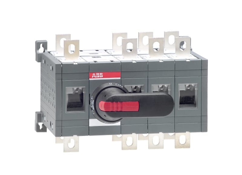 ABB - Lastumschalter 4-polig 400 A, mit Griff und Welle offene Umschaltung I-0-II