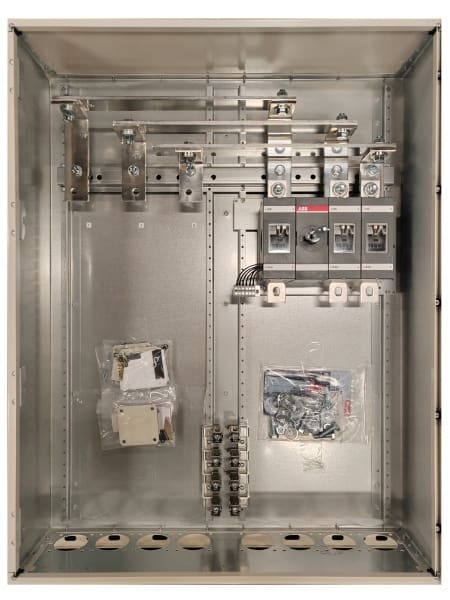 ABB - EMV-Sicherheitsschalter Stahlblechgeh. 3P 400kW 400V Griff rot-gelb IP65 unten
