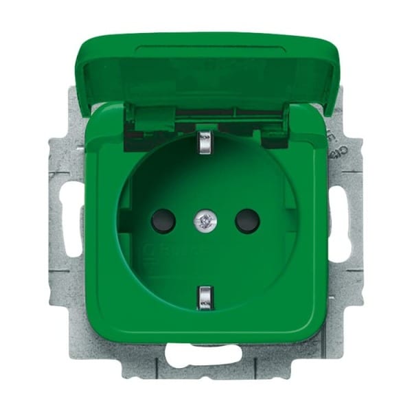 BUSCH-JAEGER - SCHUKO Steckdosen-Einsatz Safety+ mit Klappdeckel grün - Reflex SI