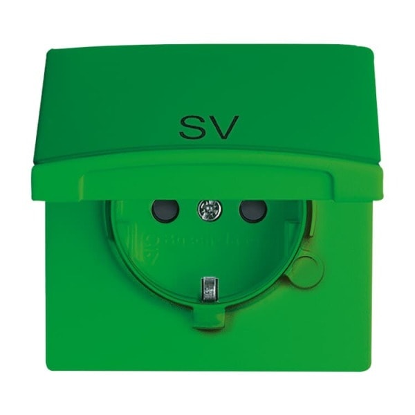 BUSCH-JAEGER - SCHUKO Einsatz Aufdruck SV Safety+ mit Klappdeckel grün - Allwetter 44(IP44)