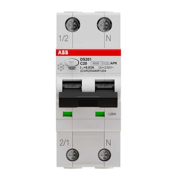 ABB - FI/LS Typ A 1+N-polig kurzzeitverzögert AP-R Charakteristik C 20A 30mA 6kA