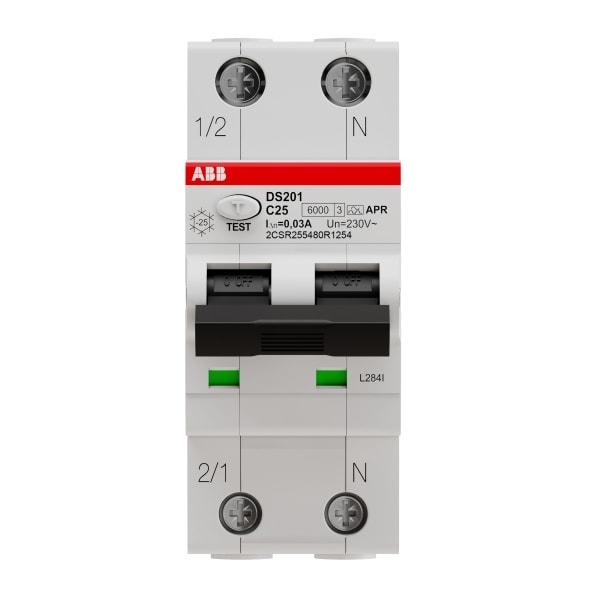ABB - FI/LS Typ A 1+N-polig kurzzeitverzögert AP-R Charakteristik C 25A 30mA 6kA