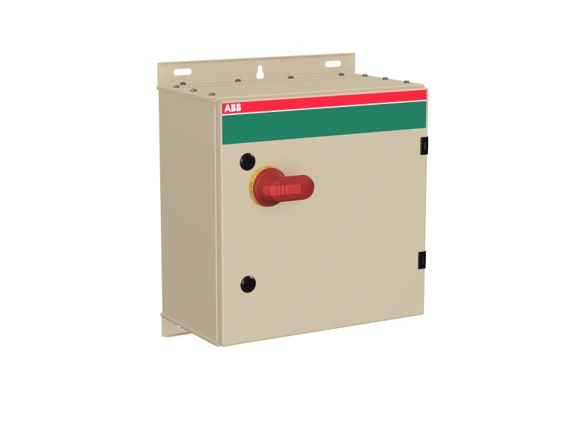 ABB - EMV-Sicherheitsschalter Stahlblechgeh. 3P 55kW 400V Griff rot-gelb IP65 unten