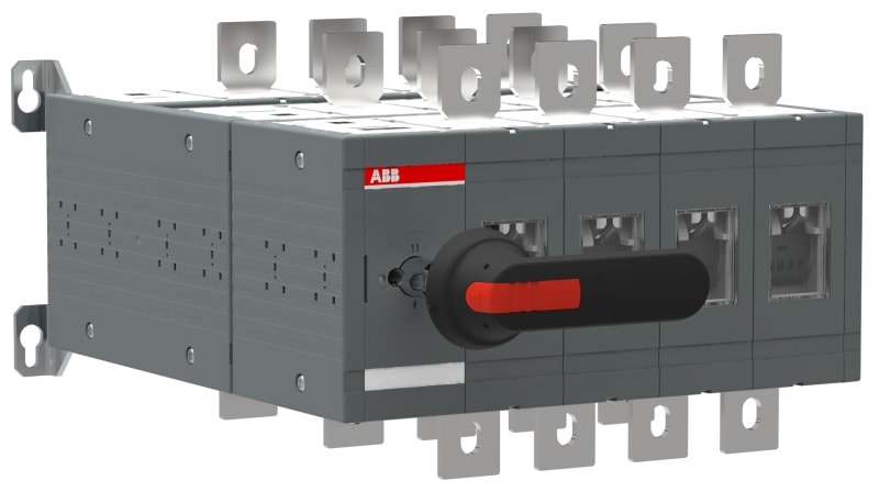 ABB - Bypass-Schalter 4-polig 630 A, mit Griff und Welle offene Umschaltung I-0-II