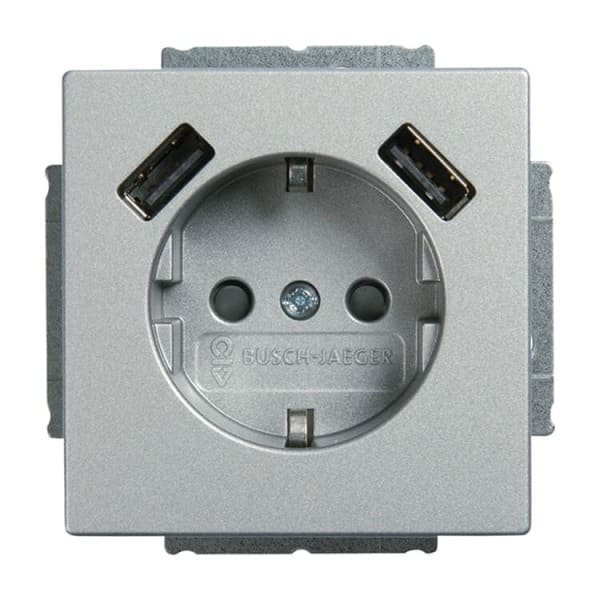 BUSCH-JAEGER - SCHUKO USB-Steckdosen-Einsatz mit USB A/A alusilber - Plattform 63