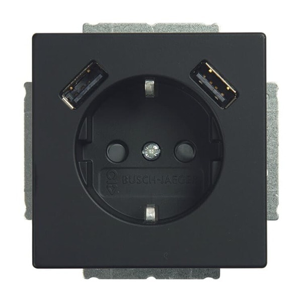 BUSCH-JAEGER - SCHUKO USB-Steckdosen-Einsatz mit USB A/A schwarz matt - Plattform 63