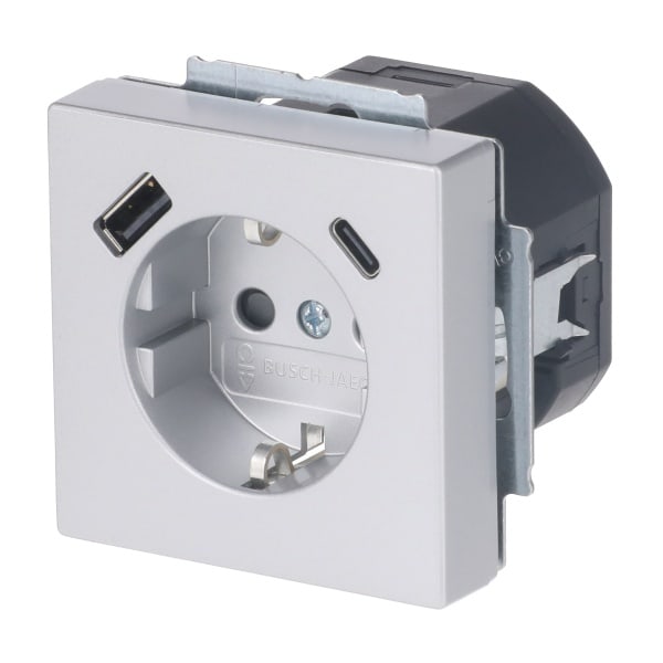 BUSCH-JAEGER - SCHUKO USB-Steckdosen-Einsatz Safety+ mit USB A/C alusilber - Plattform 63
