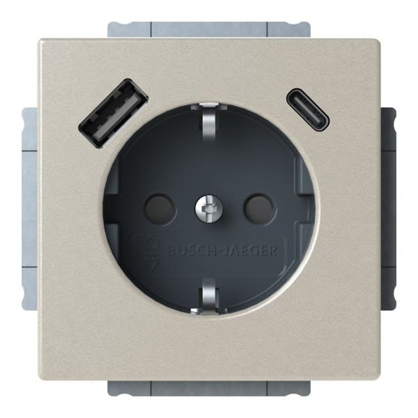 BUSCH-JAEGER - SCHUKO USB-Steckdosen-Einsatz Safety+ mit USB A/C edelstahl - pur edelstahl