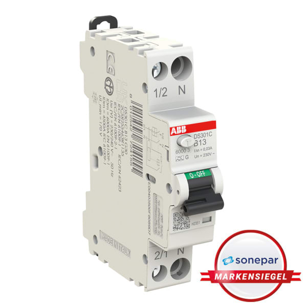 ABB - MS! FI/LS Schmalbau Typ AG kurzzeitverz.1+Npolig Charakteristik B 13A 30mA 6kA