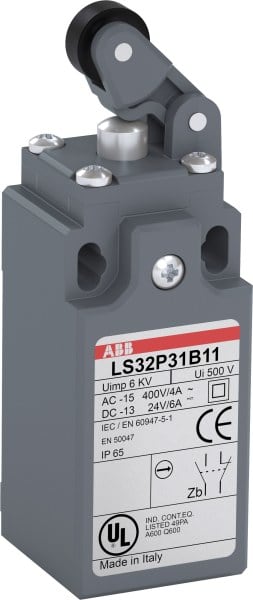 ABB - Standard-Positionsschalter Kunststoff-Gehäuse grau IP65 K.st-Rollenheb. auf Kunstst.-Dr.bolzen