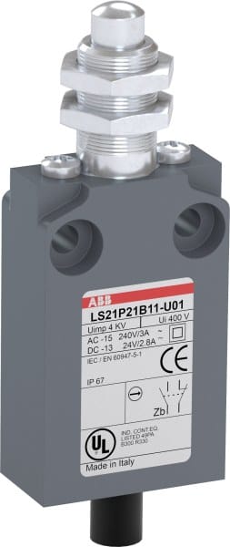 ABB - Positionsschalter Kunststoff-Gehäuse grau IP67 Messingdruckbolzen vernickelt