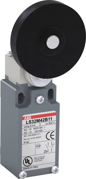 ABB - Standard-Positionsschalter Metall-Gehäuse IP66 Gummi-Rollenschwenkhebel D=50