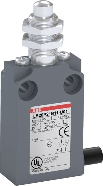 ABB - Positionsschalter Kunststoff-Gehäuse grau IP67 Messingdruckbolzen vernickelt