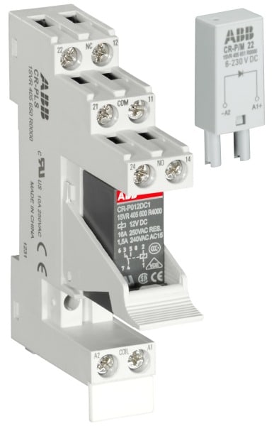 ABB - Interface-Relais Komplett Sockel Funktionsmodul/Halter 2We A1-A2=12VDC 250V/8A