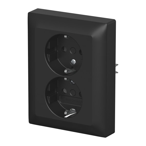 BUSCH-JAEGER - SCHUKO Doppelsteckdose Komplettabdeckung Safety+ schwarz matt - balance SI