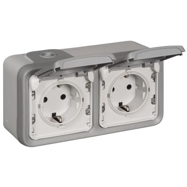 LEGRAND - Plexo Classic Steckdose (SL) 2-fach waagerecht IP44 Feuchtraum Aufputz grau