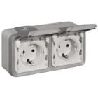 LEGRAND - Plexo Classic Steckdose (SL) 2-fach waagerecht IP44 Feuchtraum Aufputz grau
