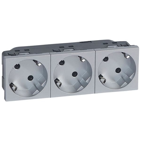 LEGRAND - 45° Schuko-Steckdosen, 3-fach (6 Module), Farbe: Aluminium