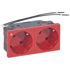 LEGRAND - 45° Schuko-Steckdosen, 2-fach (4 Module). Farbe: rot mit Spannungsanzeige.