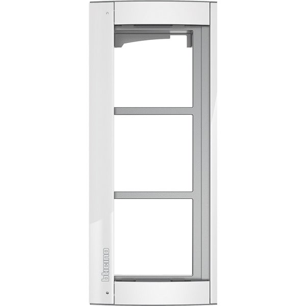 BTICINO - Abdeckrahmen + Modulträger 3 Module, Türstation SFERA Aluminium, Farbe: Allwhite