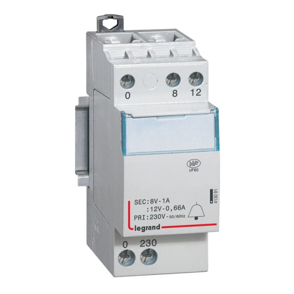LEGRAND - Klingeltransformator, Prim.230V AC, Sek.12/8V AC, Strom 0,66/1A, 8VA, 2TE