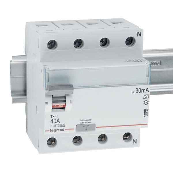 LEGRAND - TX3 Fehlerstromschutzschalter 40A, 4-polig, 30mA, Typ A, 400VAC, 4TE