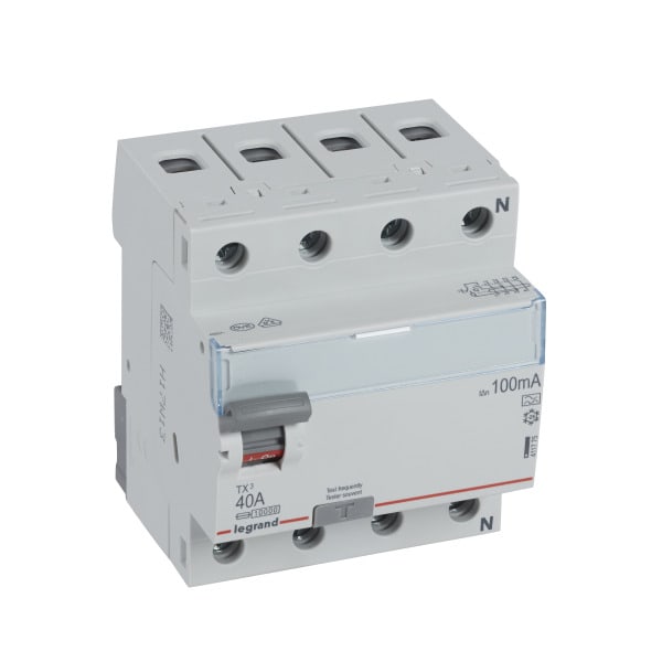 LEGRAND - TX3 Fehlerstromschutzschalter 40A, 4-polig, 100mA, Typ A, 400VAC, 4TE