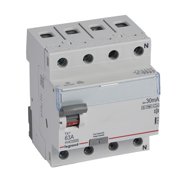 LEGRAND - TX3 Fehlerstromschutzschalter 63A, 4-polig, 30mA, Typ F-G, 400VAC, 4TE