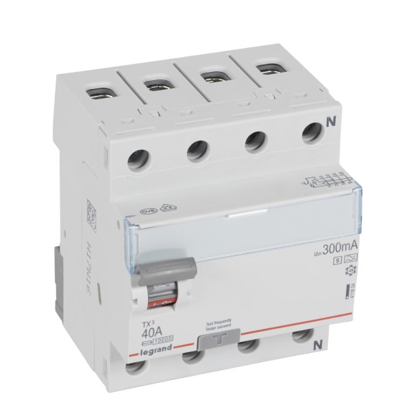 LEGRAND - TX3 Fehlerstromschutzschalter 40A, 4-polig, 300mA, Typ A-S, 400VAC, 4TE