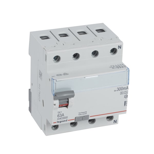 LEGRAND - TX3 Fehlerstromschutzschalter 63A, 4-polig, 300mA, Typ A-S, 400VAC, 4TE