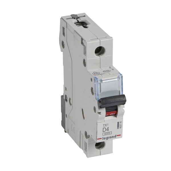 LEGRAND - TX3 Leitungsschutzschalter D-Charakteristik, 4A, 1-polig, 6kA, 230/400VAC, 1TE