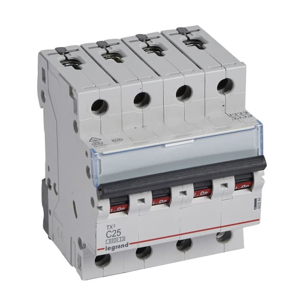 LEGRAND - TX3 Leitungsschutzschalter C-Charakteristik, 25A, 4-polig, 6kA, 400VAC, 4TE