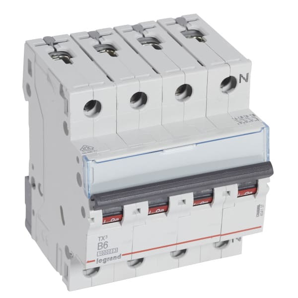 LEGRAND - TX3 Leitungsschutzschalter B-Charakteristik, 6A, 3-polig+N, 10kA, 400VAC, 4TE
