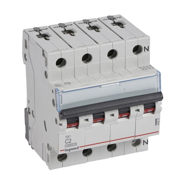 LEGRAND - TX3 Leitungsschutzschalter C-Charakteristik, 2A, 3-polig+N, 10kA, 400VAC, 4TE