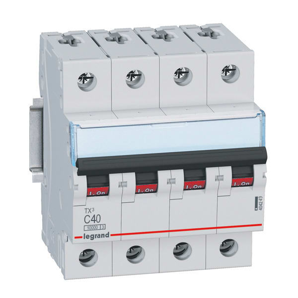 LEGRAND - TX3 Leitungsschutzschalter C-Charakteristik, 40A, 3-polig+N, 10kA, 400VAC, 4TE