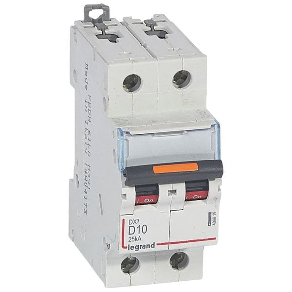 LEGRAND - DX3 Leitungsschutzschalter D-Charakteristik, 10A, 2-polig, 25kA, 400VAC, 2TE