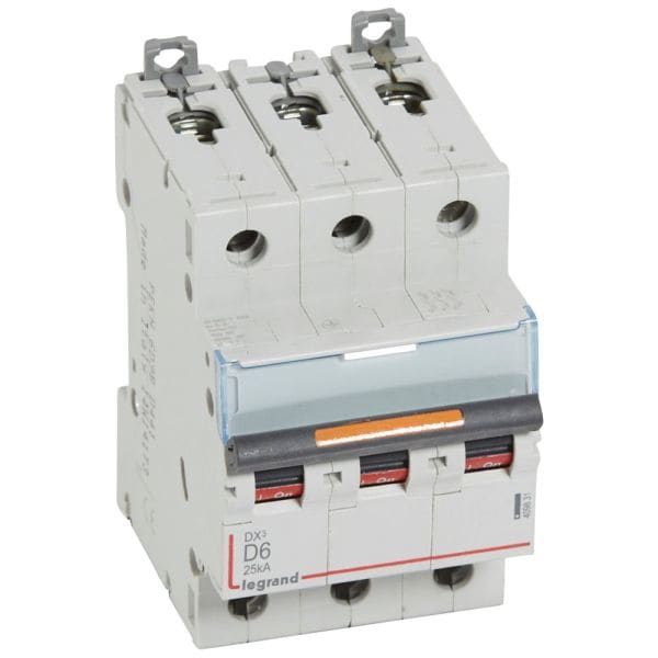 LEGRAND - DX3 Leitungsschutzschalter D-Charakteristik, 6A, 3-polig, 25kA, 400VAC, 2TE