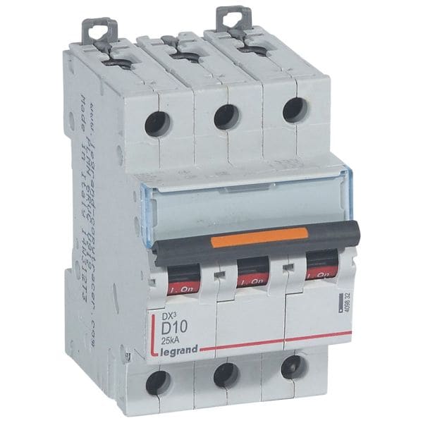 LEGRAND - DX3 Leitungsschutzschalter D-Charakteristik, 10A, 3-polig, 25kA, 400VAC, 2TE