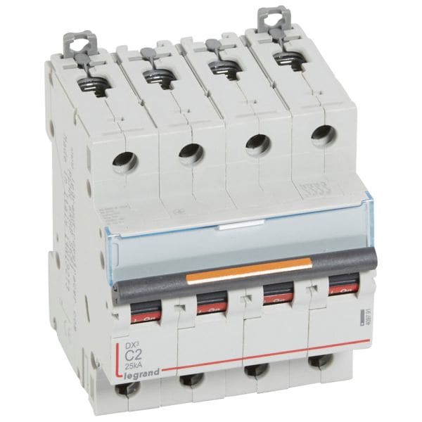 LEGRAND - DX3 Leitungsschutzschalter C-Charakteristik, 2A, 4-polig, 25kA, 400VAC, 4TE