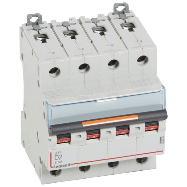 LEGRAND - DX3 Leitungsschutzschalter D-Charakteristik, 2A, 4-polig, 25kA, 400VAC, 4TE