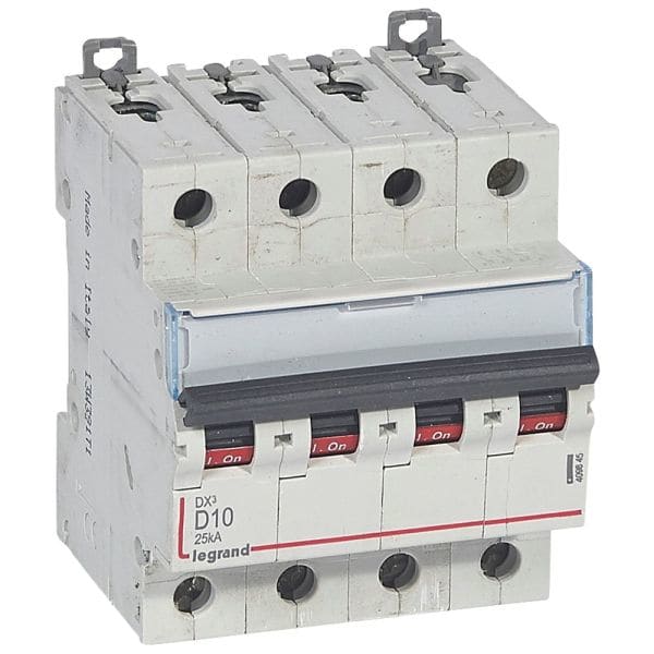 LEGRAND - DX3 Leitungsschutzschalter D-Charakteristik, 10A, 4-polig, 25kA, 400VAC, 4TE