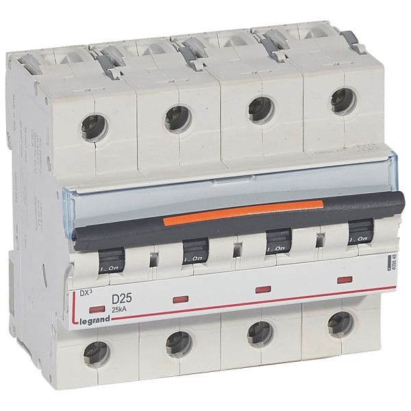 LEGRAND - DX3 Leitungsschutzschalter D-Charakteristik, 25A, 4-polig, 25kA, 400VAC, 6TE