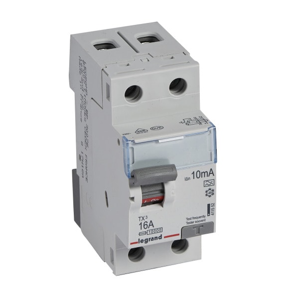 LEGRAND - TX3 Fehlerstromschutzschalter 16A, 2-polig, 10mA, Typ A, 230VAC, 2TE